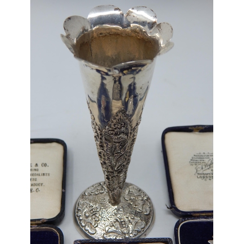 117 - A Quantity of Hallmarked Silver Fobs Contained in Three Cases together with a White Metal Vase