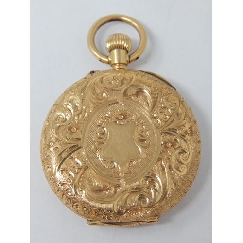 120 - 18ct Gold Top Wind Ladies Pocket Watch: Gross weight 37.14g: Working when catalogued