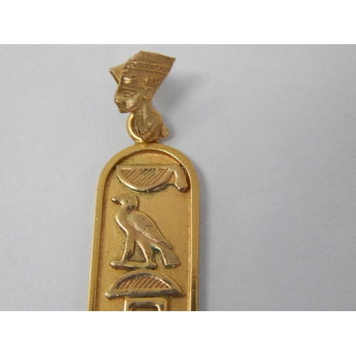 131 - Egyptian Gold Pendant with Hieroglyphics: Measures 5cm: Weight 3.17g