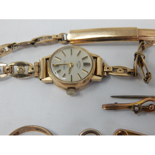 134 - A Group of 9ct Gold Oddments: Weight 10.2g together with a 9ct Gold Cased Wristwatch on rolled gold ... 