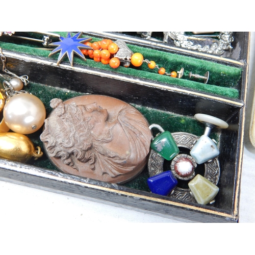 136 - A Jewellery Box Containing a Large Quantity of Antique & Later Costume Jewellery.