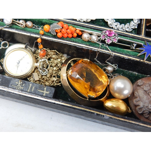 136 - A Jewellery Box Containing a Large Quantity of Antique & Later Costume Jewellery.