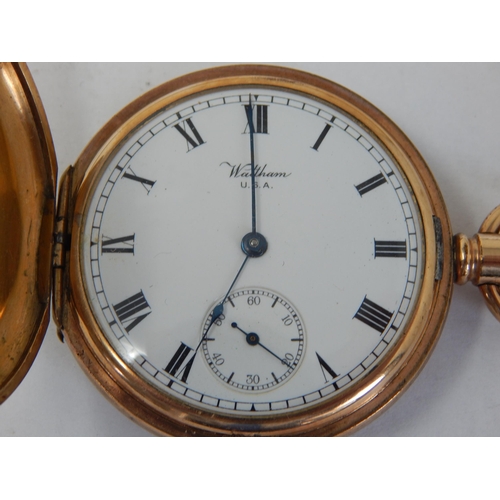 156 - Gentleman's Waltham Gold Plated Top Wind Full Hunter Pocket Watch with Subsidiary Seconds Dial