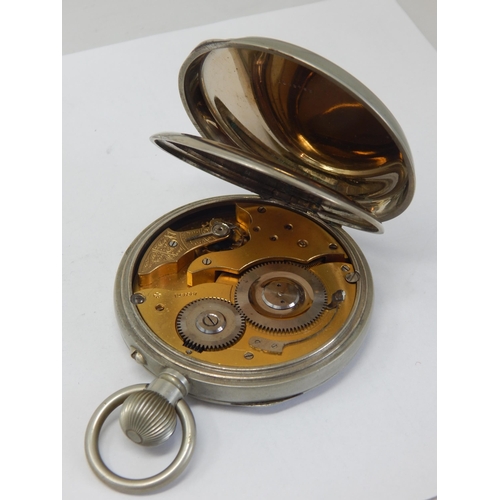 157 - Goliath Pocket Watch with Subsidiary Dial in Nickel Case (needs glass)