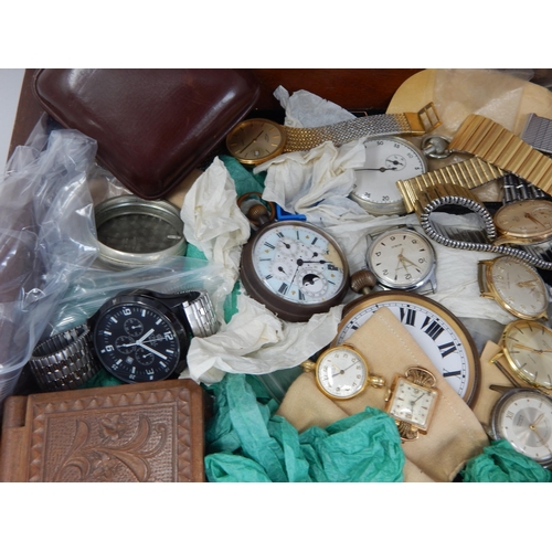 159 - A Wooden Case Containing a Collection of Wristwatches, Pocket Watches, Watch Straps etc