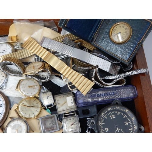 159 - A Wooden Case Containing a Collection of Wristwatches, Pocket Watches, Watch Straps etc