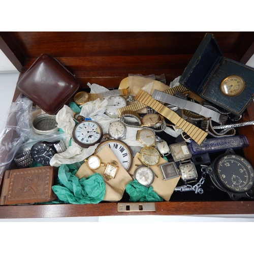 159 - A Wooden Case Containing a Collection of Wristwatches, Pocket Watches, Watch Straps etc