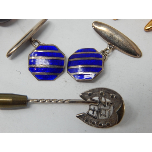 162 - A Pair of Silver & Enamel Cufflinks together with a pair of agate cufflinks, 3 x silver shirt studs,... 