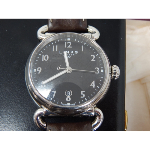 177 - Gentleman's Links of London Wristwatch with Date Aperture on Black Leather Strap together with a Bla... 