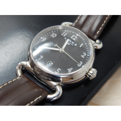 177 - Gentleman's Links of London Wristwatch with Date Aperture on Black Leather Strap together with a Bla... 