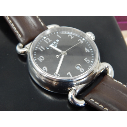 177 - Gentleman's Links of London Wristwatch with Date Aperture on Black Leather Strap together with a Bla... 