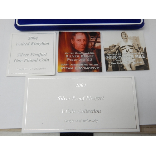 85 - Royal Mint 2004 Silver Proof Piedfort 3-Coin Collection in Case of Issue with COA's