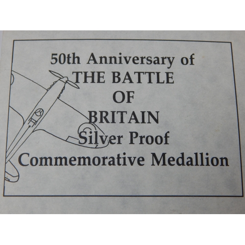 86 - Royal Mint 1990 Silver Proof 50th Anniversary of The Battle of Britain Commemorative Medallion 50mm ... 