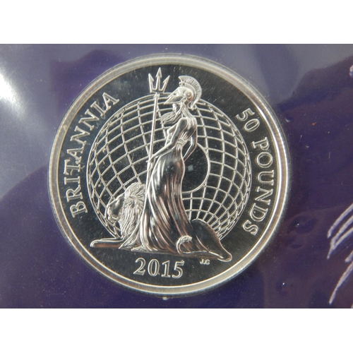 88 - Royal Mint £50 Fine Silver Brilliant Uncirculated Britannia Coin 2015 in Sealed Pack of Issue