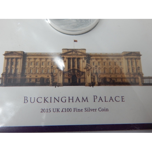 91 - Royal Mint Buckingham Palace 2015 UK £100 Fine Silver Coin in Sealed Pack of Issue