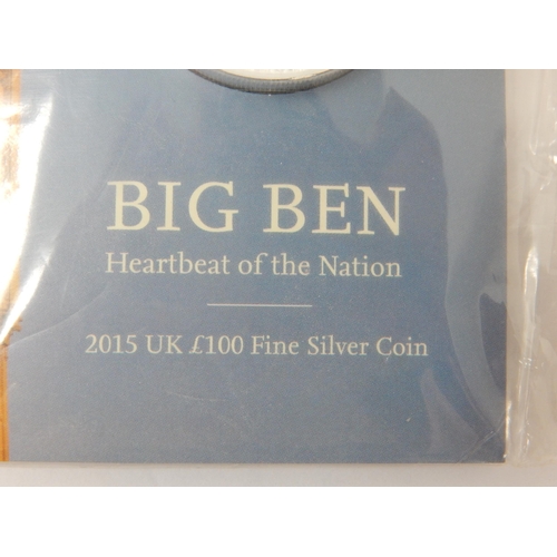 92 - Royal Mint Big Ben 2015 UK £100 Fine Silver Coin in Sealed Pack of Issue