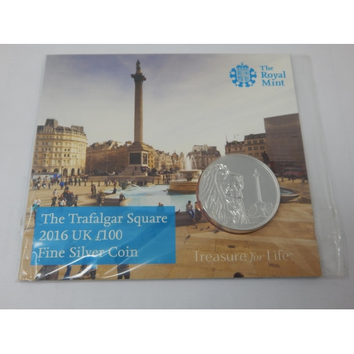 Royal Mint The Trafalgar Square 2016 UK £100 Fine Silver Coin in Sealed Pack of Issue