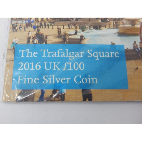 93 - Royal Mint The Trafalgar Square 2016 UK £100 Fine Silver Coin in Sealed Pack of Issue