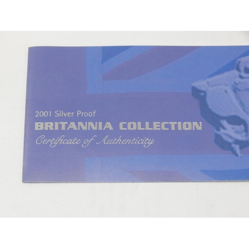 94 - Royal Mint 2001 Silver Britannia 4-Coin Collection in Case of Issue with COA