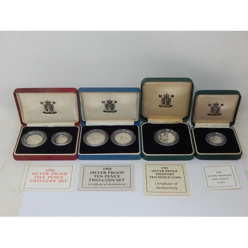 81 - Royal Mint 1990 Silver Proof Piedfort Five Pence Coin, 1990 Silver Proof Five Pence Two Coin Set, 19... 