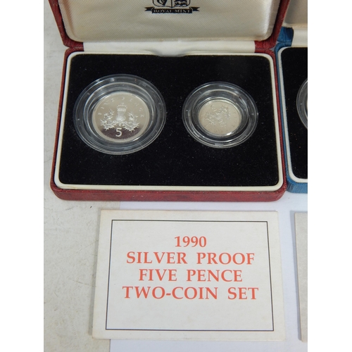 81 - Royal Mint 1990 Silver Proof Piedfort Five Pence Coin, 1990 Silver Proof Five Pence Two Coin Set, 19... 