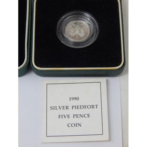 81 - Royal Mint 1990 Silver Proof Piedfort Five Pence Coin, 1990 Silver Proof Five Pence Two Coin Set, 19... 