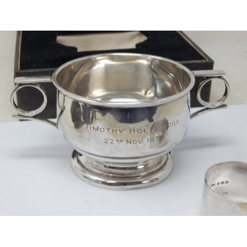 183 - Silver Twin Handled Christening Bowl Hallmarked Birmingham 1937 in Fitted Case together with a Silve... 