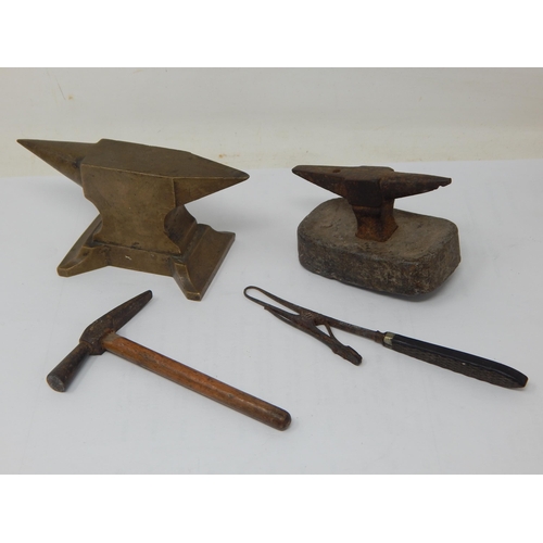 A Small Quantity of Jewellers Tools Including Anvils, Grips & Hammer.