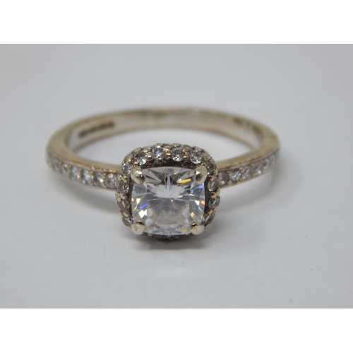 189 - 9ct White Gold Ring Set with a Central Moissanite 1.0ct with Moissanite Border & Shoulders: Size L/M... 