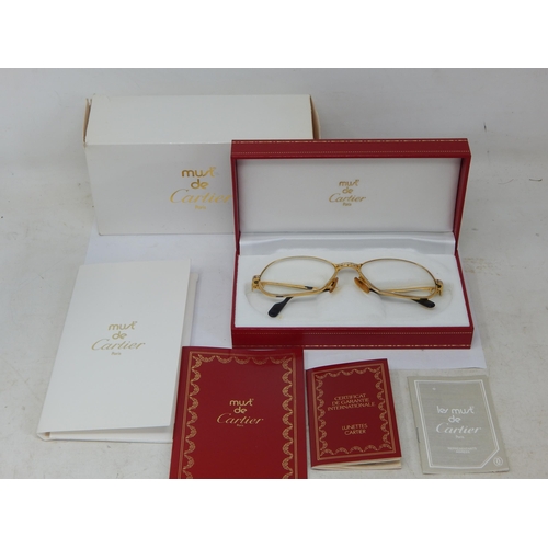 192 - A Pair of Must de Cartier, Paris, Glasses in Original Fitted Red Cartier Box with Paperwork, Booklet... 