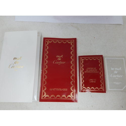 192 - A Pair of Must de Cartier, Paris, Glasses in Original Fitted Red Cartier Box with Paperwork, Booklet... 