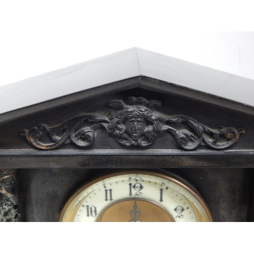 328 - 19th Century Slate/Marble Pendulum Mantel Clock Striking on a Gong with Corinthian Column Decoration... 