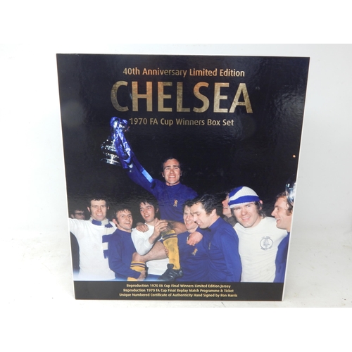 CHELSEA F.C: 40th Anniversary F.A Cup Winners Box Set Containing: Reproduction Limited Edition Jersey, Programme & Ticket together with a unique numbered certificate hand signed by Ron Harris