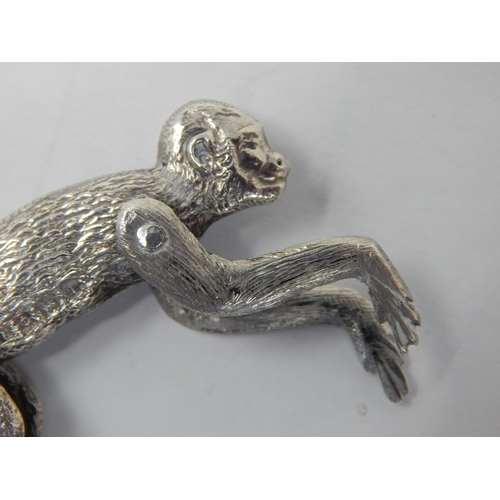 187 - Edwardian Novelty Silver Articulated Monkey: Hallmarked Birmingham 1908 by Crisford & Norris: Measur... 