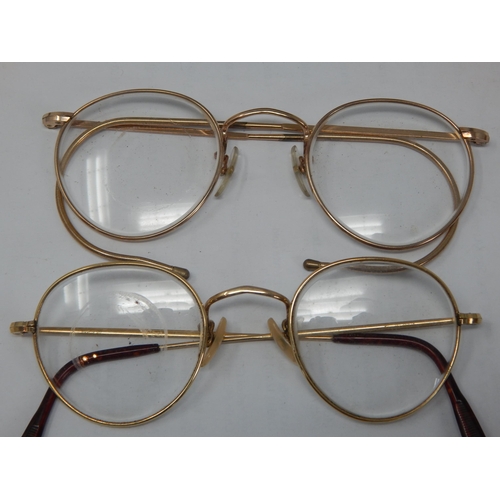 193 - A Pair of 9ct Gold Cufflinks 3.4g A/F together with two pairs of yellow metal framed spectacles