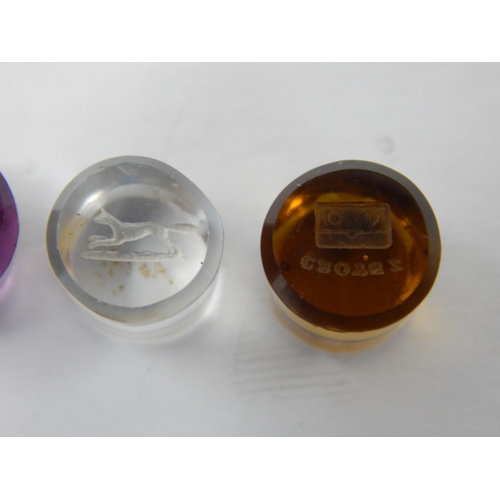 195 - 19th Century Amethyst, Amber & Clear  Interchangeable Different Carved Seals (5) within a White Meta... 