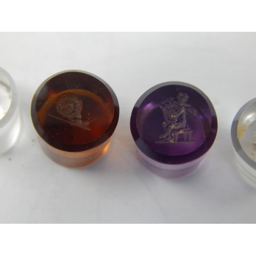 195 - 19th Century Amethyst, Amber & Clear  Interchangeable Different Carved Seals (5) within a White Meta... 