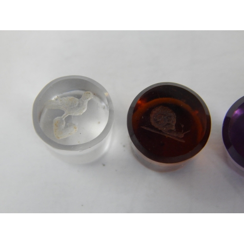 195 - 19th Century Amethyst, Amber & Clear  Interchangeable Different Carved Seals (5) within a White Meta... 