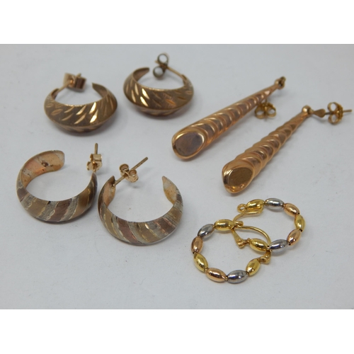 214 - Four Pairs of 9ct Gold Earrings: Weight 6.72g