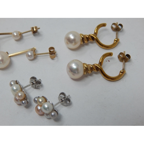 215 - Three Pairs of 9ct Gold Pearl Earrings: gross weight 9.33g