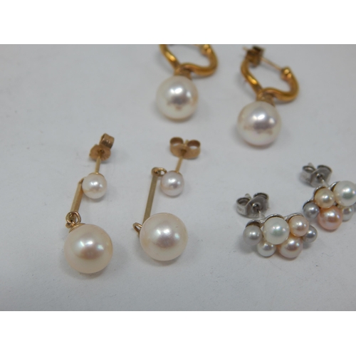 215 - Three Pairs of 9ct Gold Pearl Earrings: gross weight 9.33g