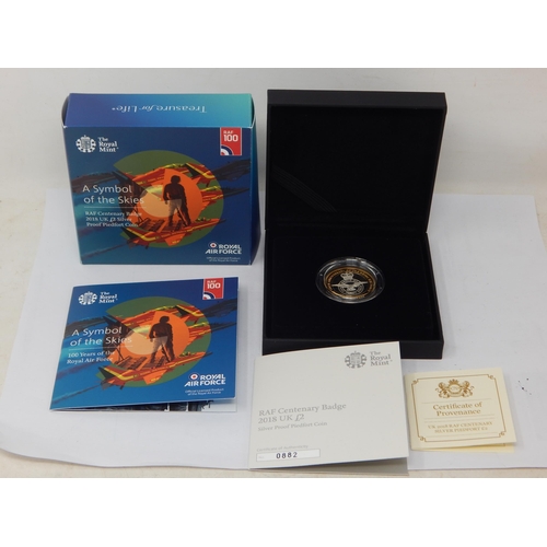 Royal Mint 2018 UK £2 Silver Proof Piedfort Coin "RAF Centenary Badge" in Case of Issue with COA & Original Purchase Receipt
