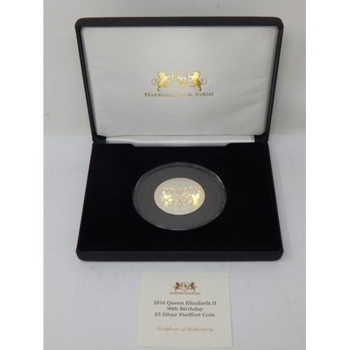 42 - 2016 Queen Elizabeth II 90th Birthday £5 Silver Proof Piedfort Coin 50g in Case of Issue with COA & ... 