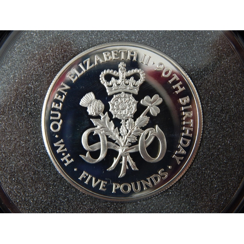 42 - 2016 Queen Elizabeth II 90th Birthday £5 Silver Proof Piedfort Coin 50g in Case of Issue with COA & ... 