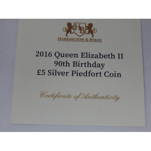 42 - 2016 Queen Elizabeth II 90th Birthday £5 Silver Proof Piedfort Coin 50g in Case of Issue with COA & ... 