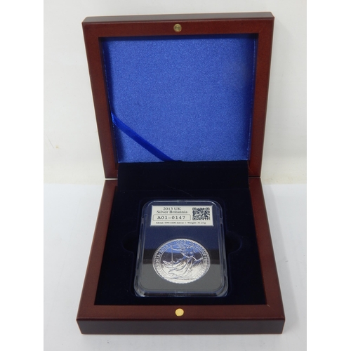 2013 UK Fine .999 Silver Britannia, Date Stamp 1 Jan 2013 from a Limited Edition of 950 in Case of Issue with COA