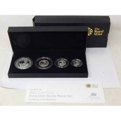 46 - Royal Mint 2012 UK Fine Silver Proof Four Coin Britannia Set in Case of Issue with COA & Original Pu... 