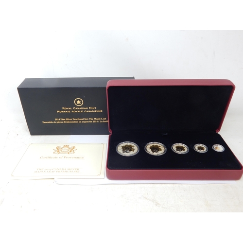 28 - 2014 Canada Fine .999 Silver Maple Leaf Premium Set of 5 Coins in Case of Issue with COA & Original ... 