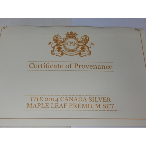 28 - 2014 Canada Fine .999 Silver Maple Leaf Premium Set of 5 Coins in Case of Issue with COA & Original ... 