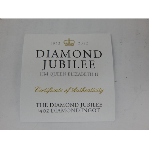 31 - QEII 2012 Diamond Jubilee Silver 1/4oz Diamond Set Ingot on Silver Chain in Case of Issue with COA &... 